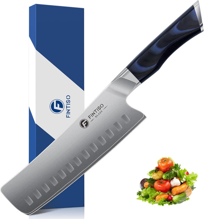 FINTISO 7" Nakiri Knife, Vegetable Chopping Knife with G10 Ergonomic Handle, Japanese High Carbon Stainless Steel Sharp Kitchen Cleaver in Gift Box - Image 1